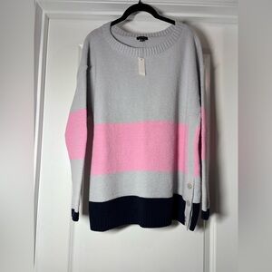 Talbots NWT Side Button Colorblock‎ Sweater in Pink, Gray, and Navy